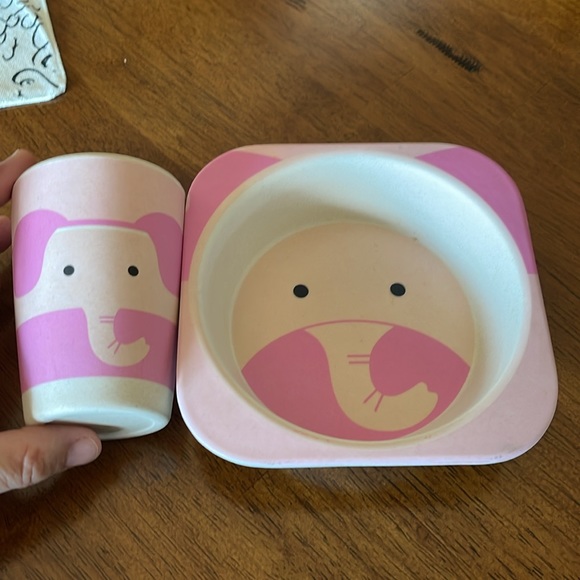 Childs Dinnerware Set. Pink Elephant Bowl cup Melamine Plastic - Picture 3 of 4
